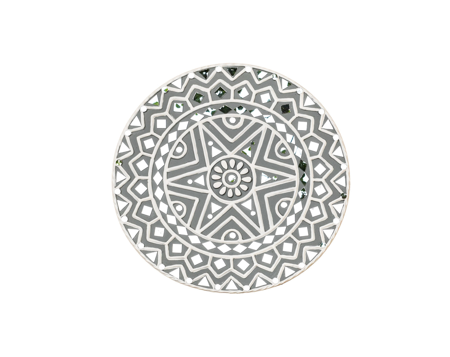 Round 12 Inch Traditional Kutch Handicraft Mud Mirror Art Lippan Kam - Traditional    -  SKU: 0253
