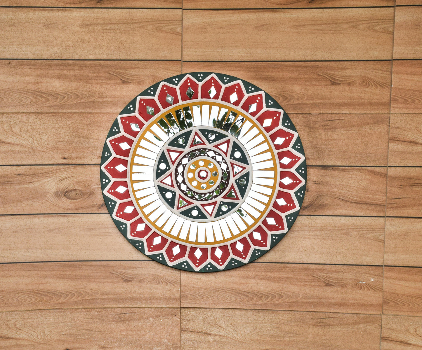 Round 12 Inch Traditional Kutch Handicraft Mud Mirror Art Lippan Kam - Traditional    -  SKU: 0258