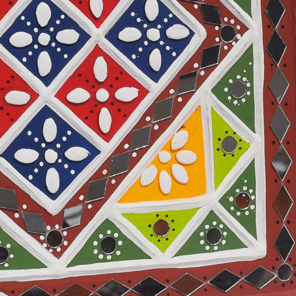 Traditional Kutch Handicraft Mud-Mirrorwork Lippan Kam Wall Art (Water and Break Resistant) - Square (12 inch x 12 inch) - SKU : LKT-0273