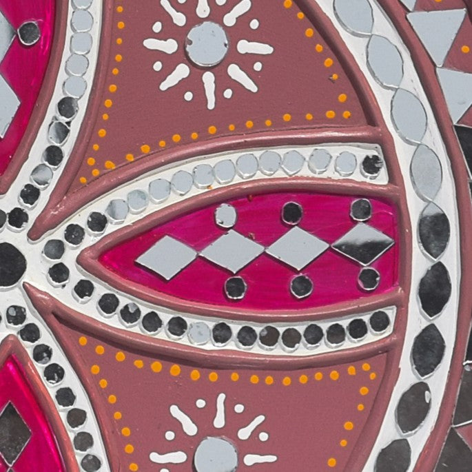 Traditional Kutch Handicraft Mud-Mirrorwork Lippan Kam Wall Art (Water and Break Resistant) - Round (12 Inch Diameter) - SKU : LKT-0283