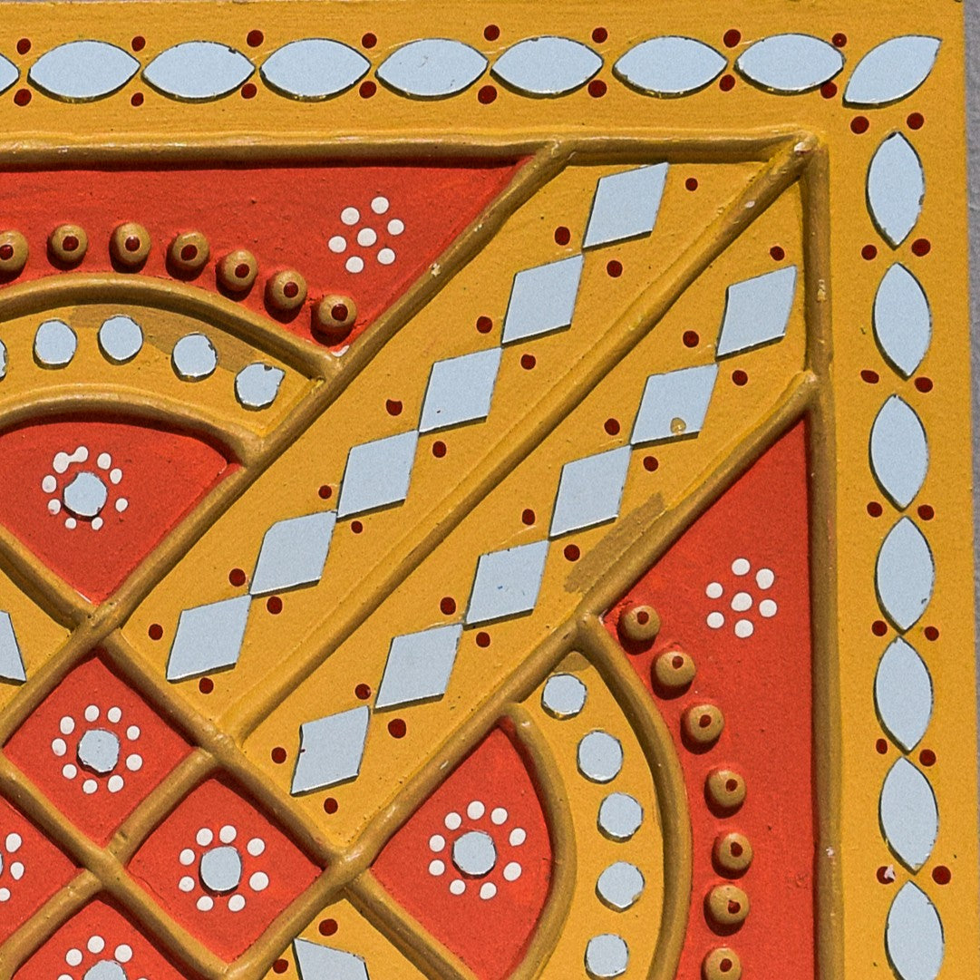 Traditional Kutch Handicraft Mud-Mirrorwork Lippan Kam Wall Art (Water and Break Resistant) - Square (12 inch x 12 inch) - SKU : LKT-0288