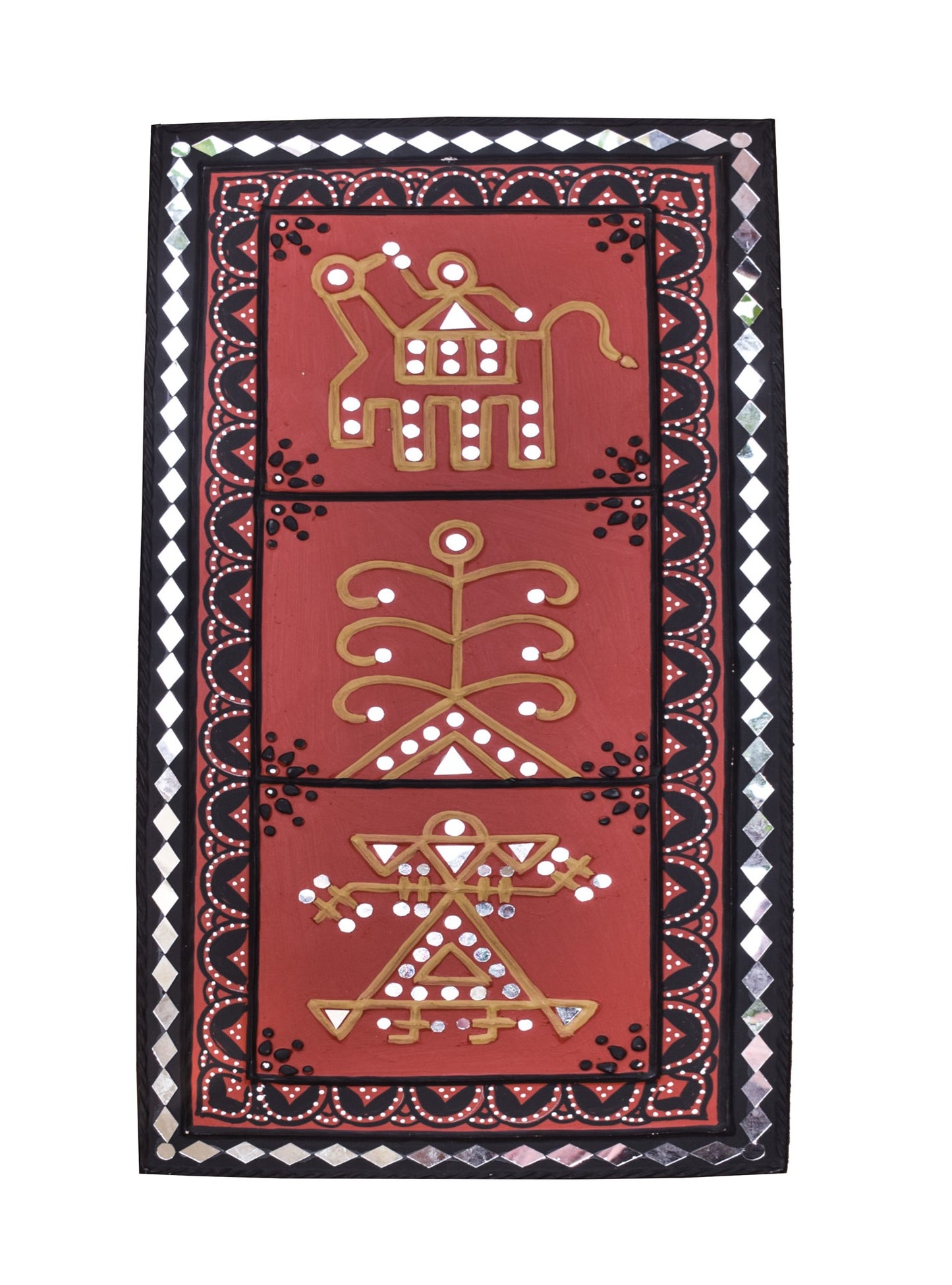 24 Inch 12 Inch Traditional Kutch Handicraft Mud Mirror Art Lippan Kam - Traditional    -  SKU: 0408