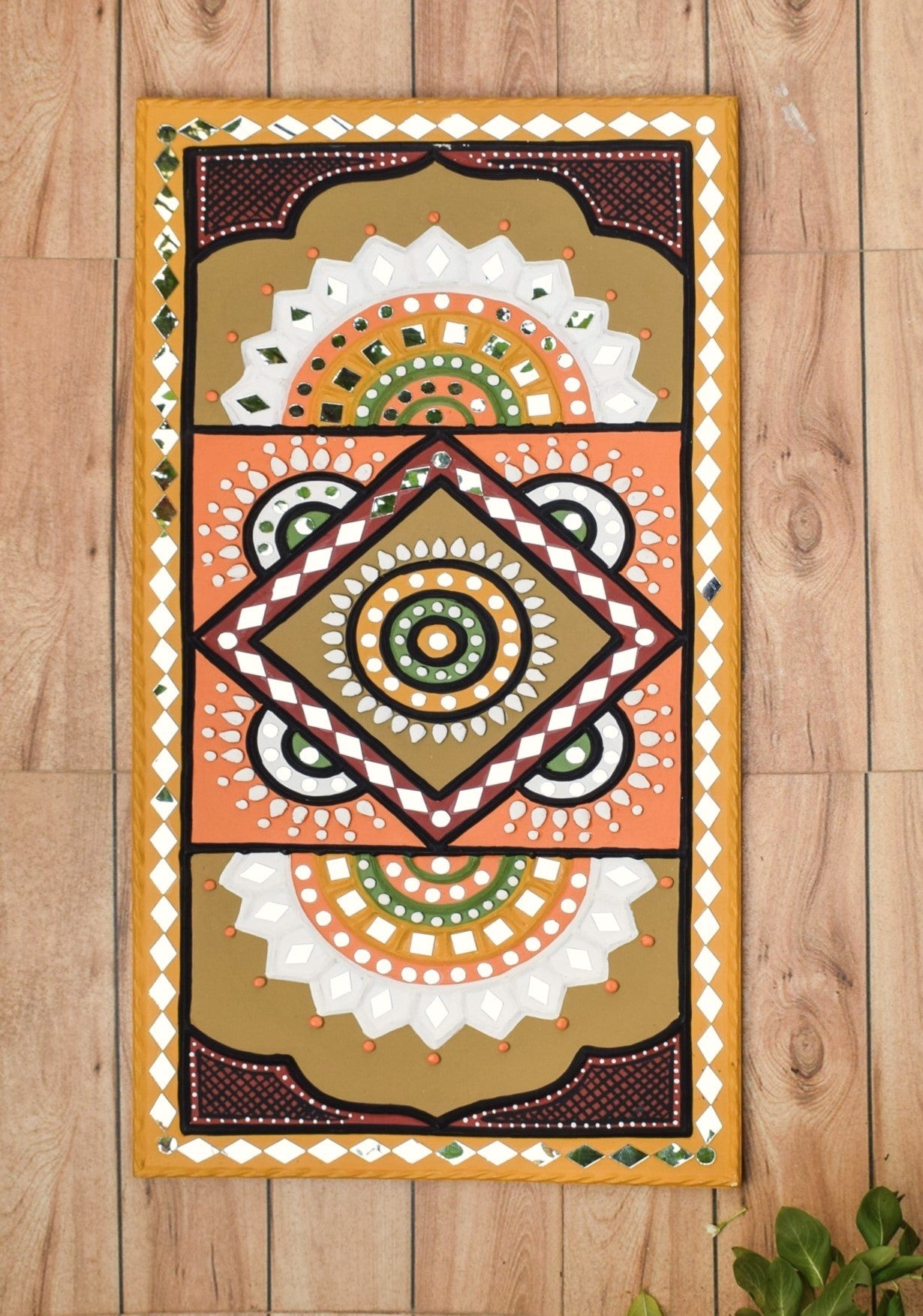 24 Inch 12 Inch Traditional Kutch Handicraft Mud Mirror Art Lippan Kam - Traditional    -  SKU: 0409