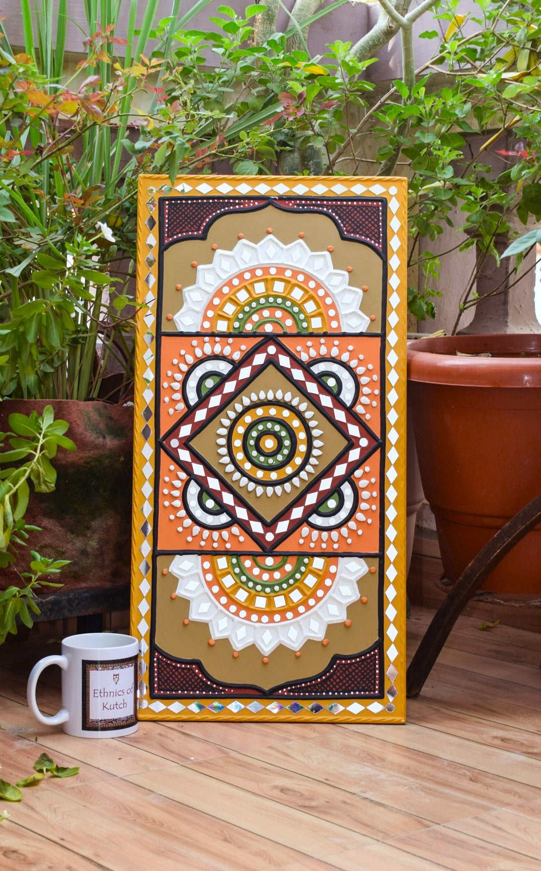 24 Inch 12 Inch Traditional Kutch Handicraft Mud Mirror Art Lippan Kam - Traditional    -  SKU: 0409