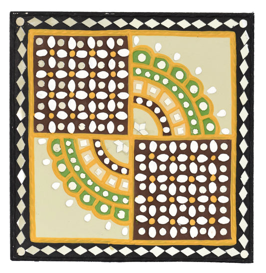 Traditional Kutch Handicraft Mud-Mirrorwork Lippan Kam Wall Art (Water and Break Resistant) - Square (12 inch x 12 inch) - SKU : LKT-0212