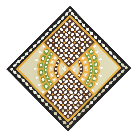 Traditional Kutch Handicraft Mud-Mirrorwork Lippan Kam Wall Art (Water and Break Resistant) - Square (12 inch x 12 inch) - SKU : LKT-0212