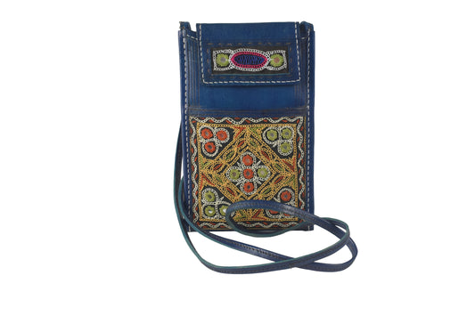Ahir Work Pure Leather Leathercraft Hand Made Hand Embroidery Mobile Cover - 21 cms Height x - SKU : AB31A01C