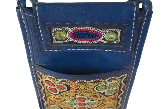 Ahir Work Pure Leather Leathercraft Hand Made Hand Embroidery Mobile Cover - 21 cms Height x - SKU : AB31A01C