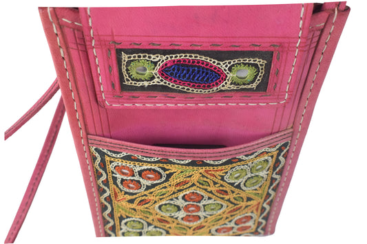 Ahir Work Pure Leather Leathercraft Hand Made Hand Embroidery Mobile Cover - 21 cms Height x - SKU : AB31A01B