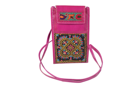 Ahir Work Pure Leather Leathercraft Hand Made Hand Embroidery Mobile Cover - 21 cms Height x - SKU : AB31A01D