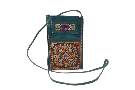 Ahir Work Pure Leather Leathercraft Hand Made Hand Embroidery Mobile Cover - 21 cms Height x - SKU : AB31A01E