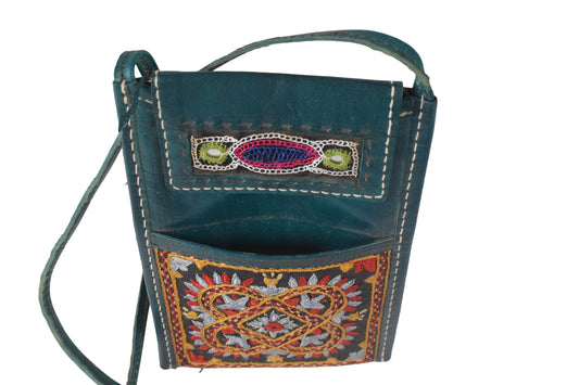 Ahir Work Pure Leather Leathercraft Hand Made Hand Embroidery Mobile Cover - 21 cms Height x - SKU : AB31A01E