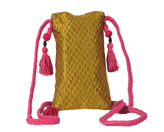 Ajrakh Mashru Silk Screen Print Hand Printed Mobile Cover - 19 cms Height x - SKU : AB14203A