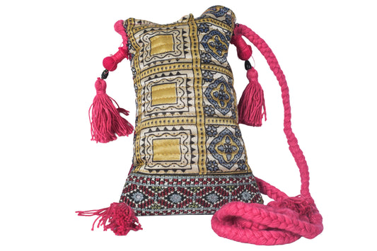 Ajrakh Mashru Silk Screen Print Hand Printed Mobile Cover - 19 cms Height x - SKU : AB23201B