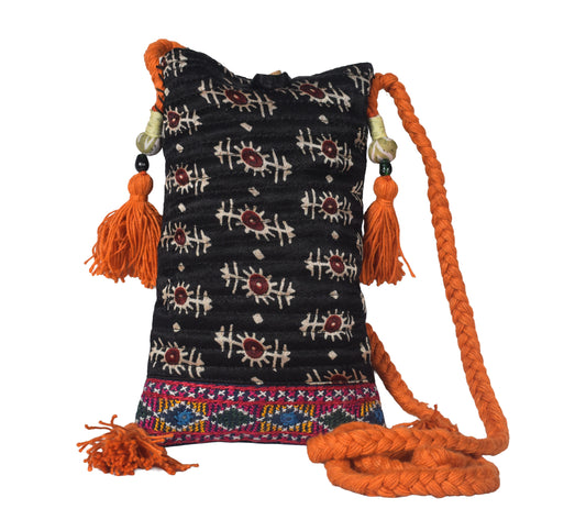 Ajrakh Mashru Silk Screen Print Hand Printed Mobile Cover - 19 cms Height x - SKU : AB23201C