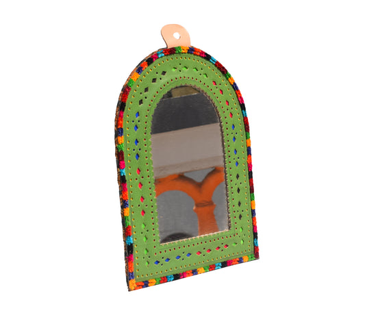 Handcrafted Leather Craft Punch Work Leather Craft Artistic Mirror - 25 cms Length - SKU : AB23C04A