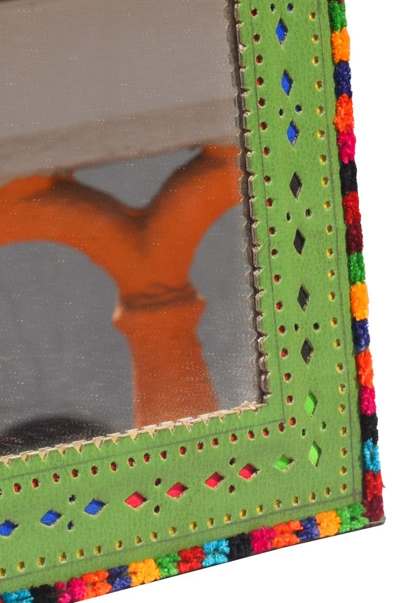 Handcrafted Leather Craft Punch Work Leather Craft Artistic Mirror - 25 cms Length - SKU : AB23C04A