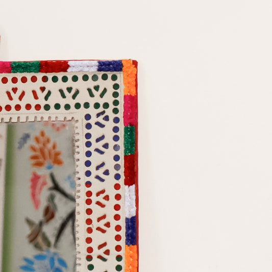 Punch Work Rexine Handcrafted Mirror Large - Rectangle within Rectangle - 29.5 cms Length - SKU : AH28517D