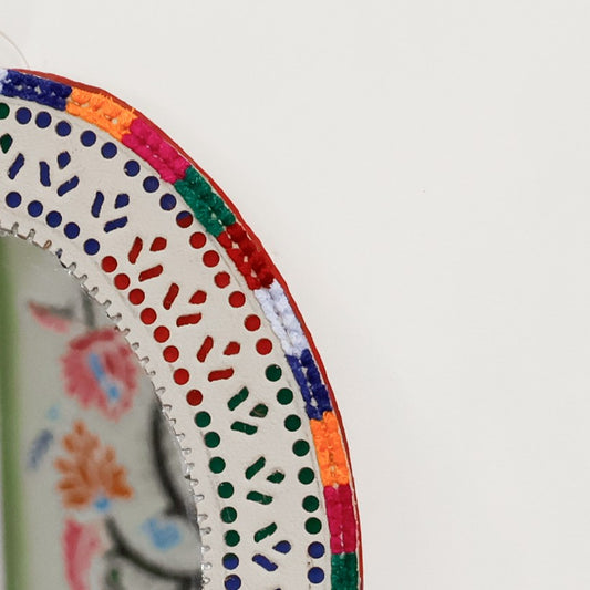 Punch Work Rexine Handcrafted Mirror Large - Oval - 30 cms Length - SKU : AH28519D
