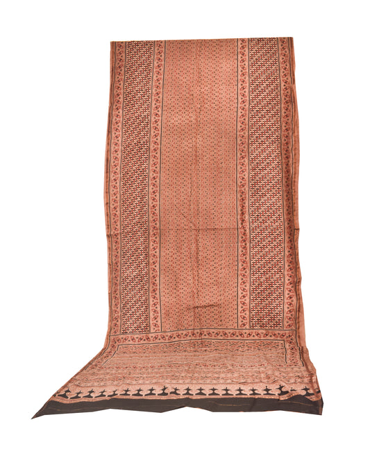 Ajrakh Chanderi Silk Natural Dye Hand Block Print Saree with Blouse Piece - 5.5 Mtr Length - SKU : JB01801D