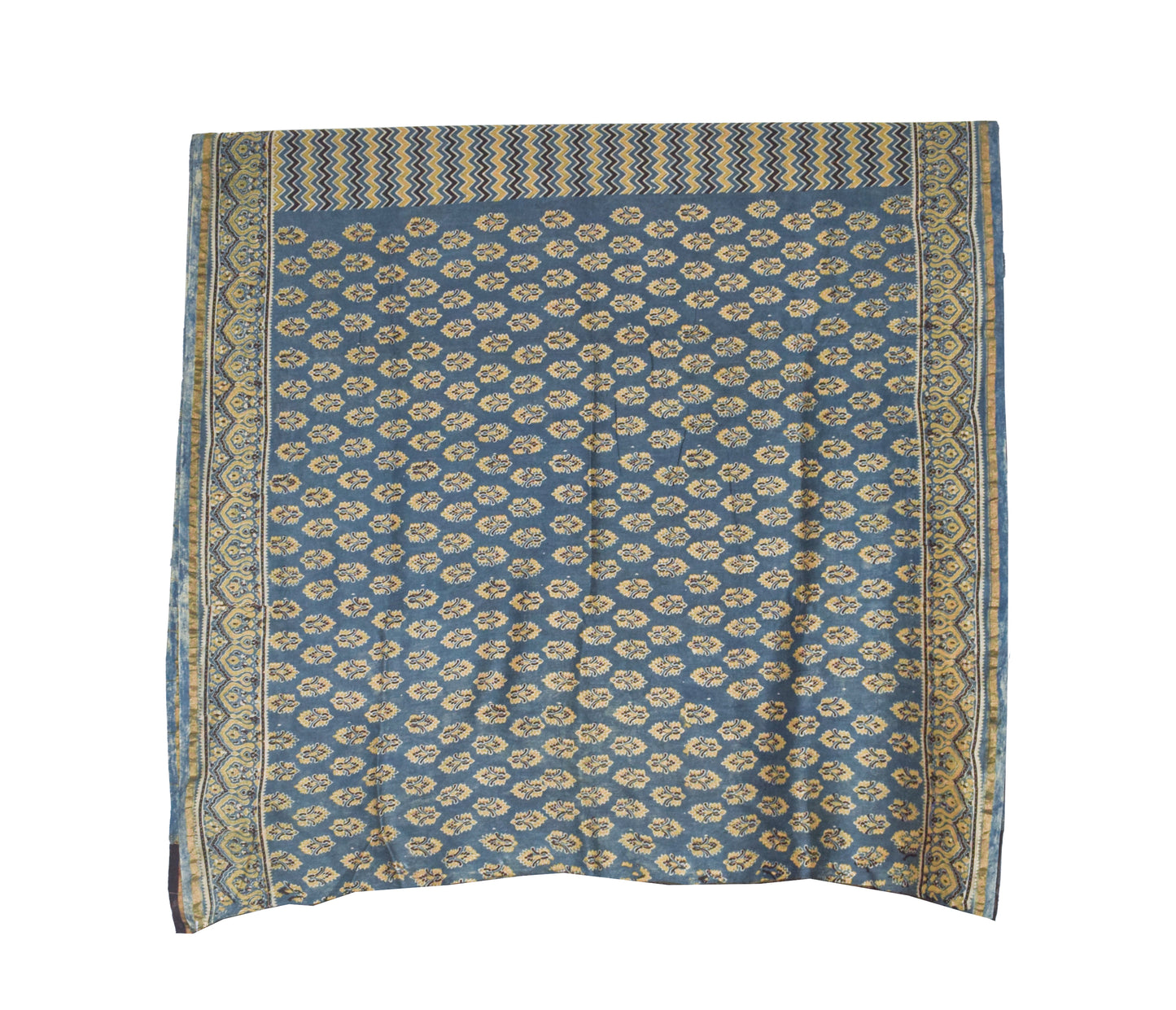 Ajrakh Chanderi Silk Natural Dye Hand Block Print Saree with Ajrakh Blouse Piece - 5.5 Mtr Length + 0.85 Mtr Blouse Piece - SKU : ID27904C