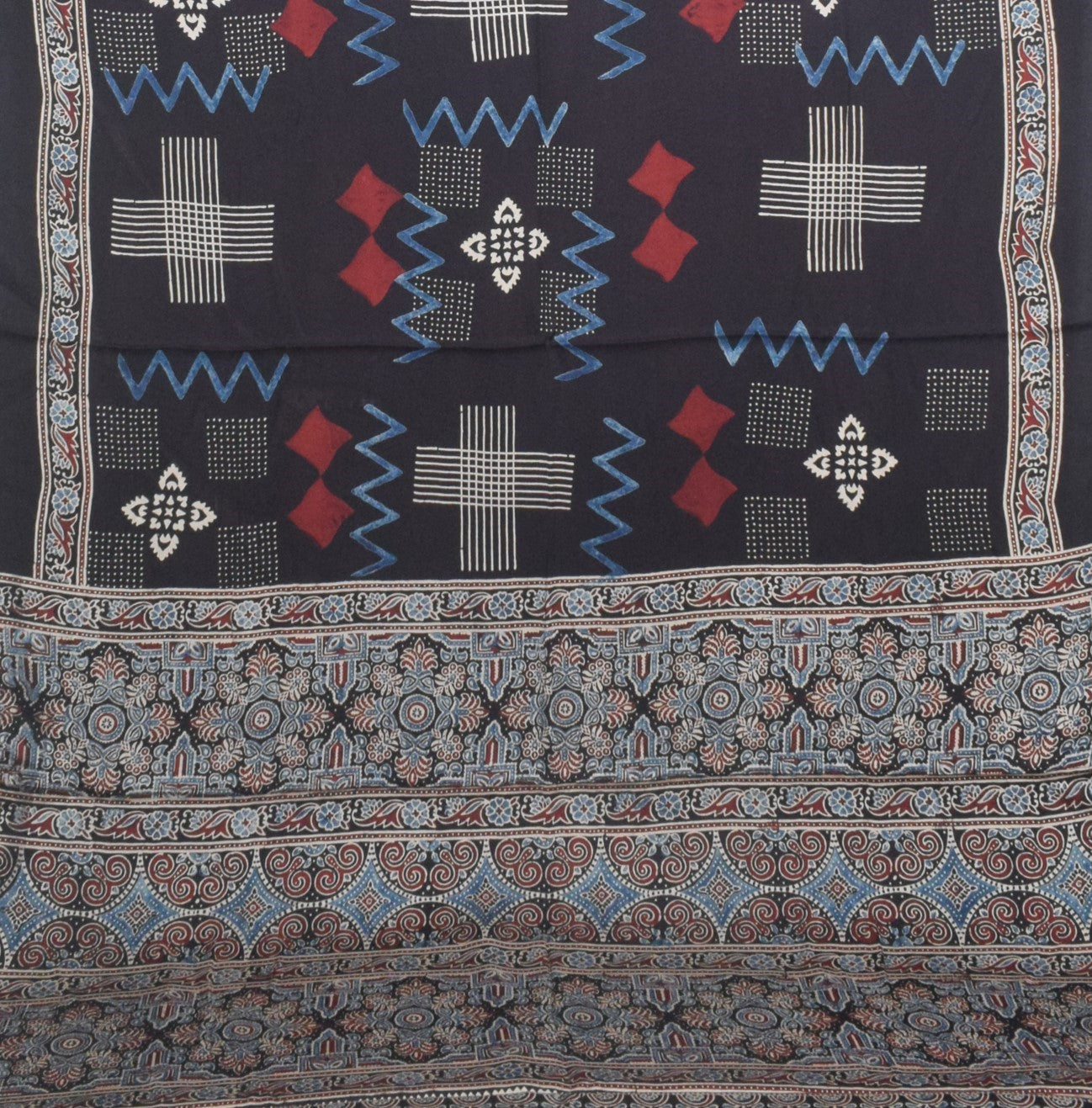 Ajrakh Modal Silk Natural Dye Hand Block Print Saree with Blouse Piece - 5.5 Mtr Length - SKU : AI27A01K