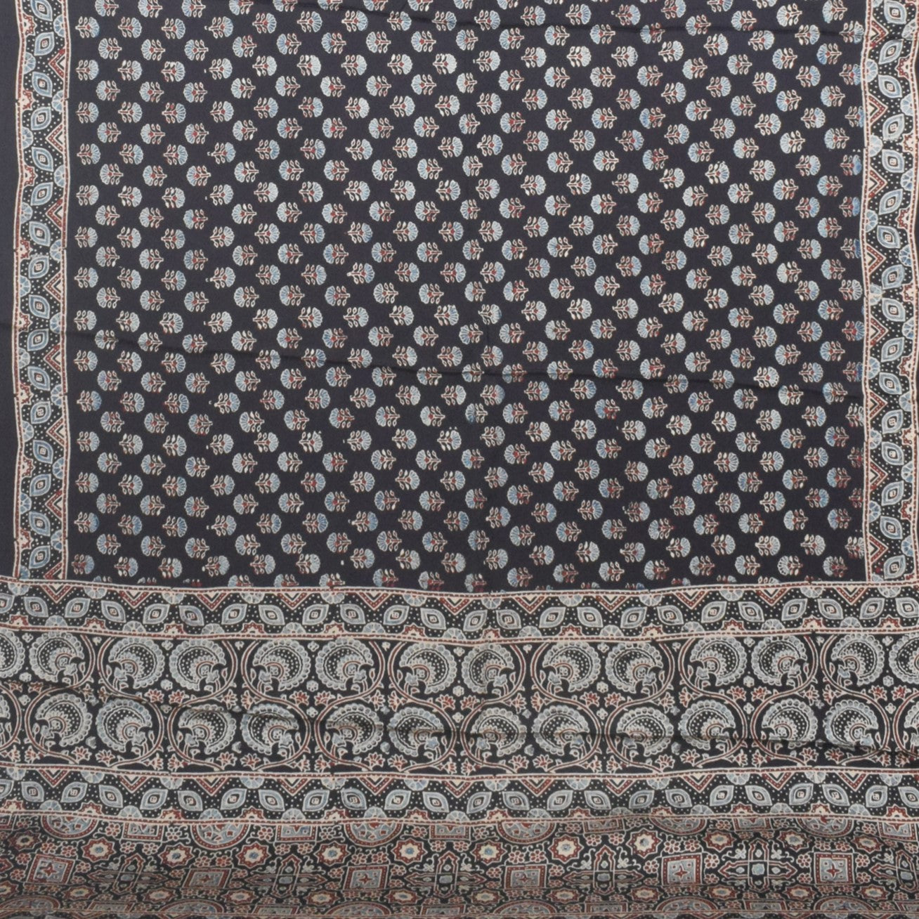 Ajrakh Modal Silk Natural Dye Hand Block Print Saree with Blouse Piece - 5.5 Mtr Length - SKU : AI27A01L