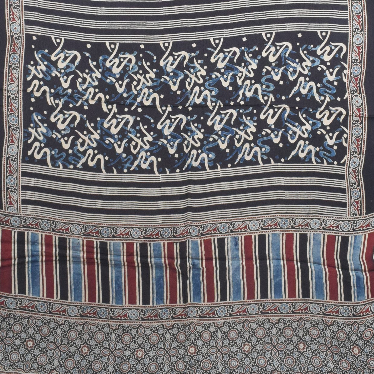 Ajrakh Modal Silk Natural Dye Hand Block Print Saree with Blouse Piece - 5.5 Mtr Length - SKU : AI27A01M