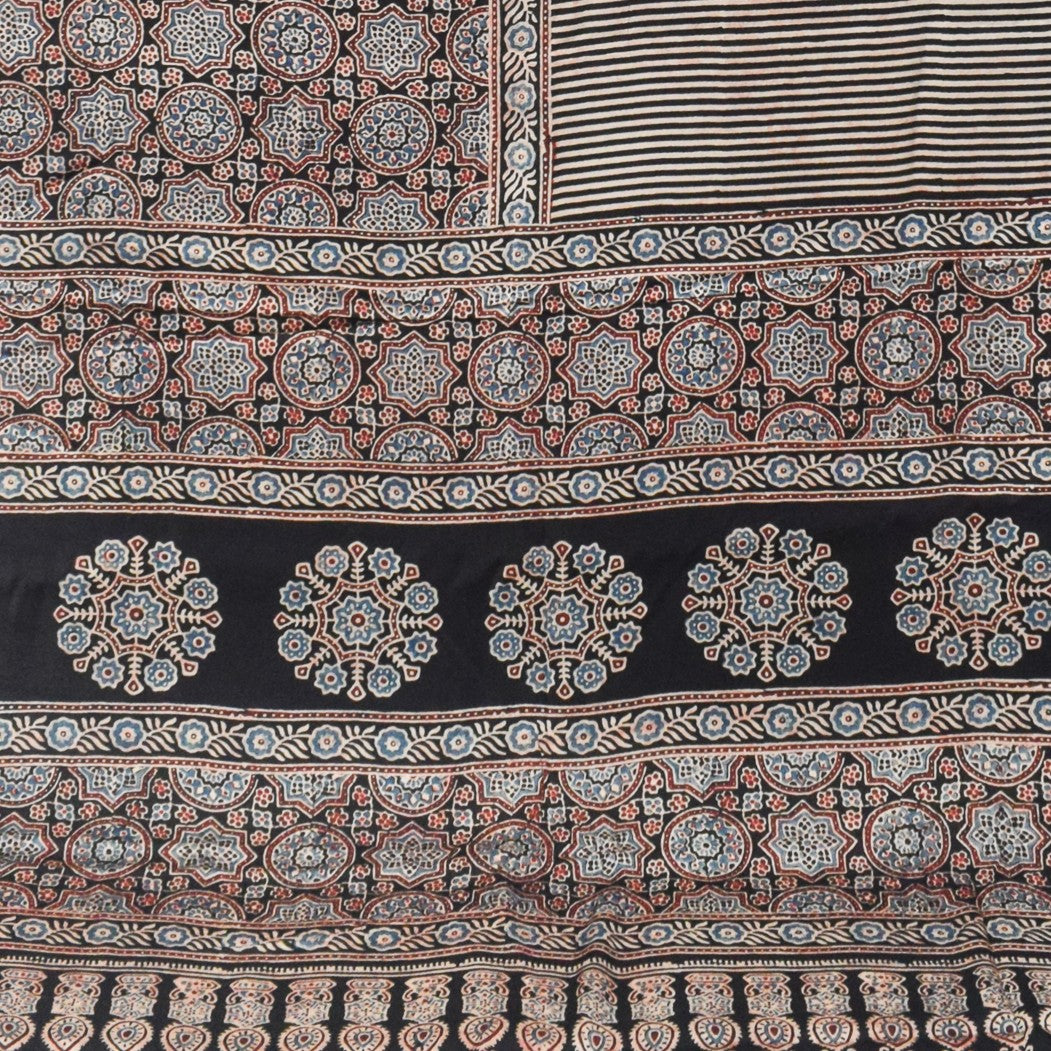 Ajrakh Modal Silk Natural Dye Hand Block Print Saree with Blouse Piece - 5.5 Mtr Length - SKU : MS09501F