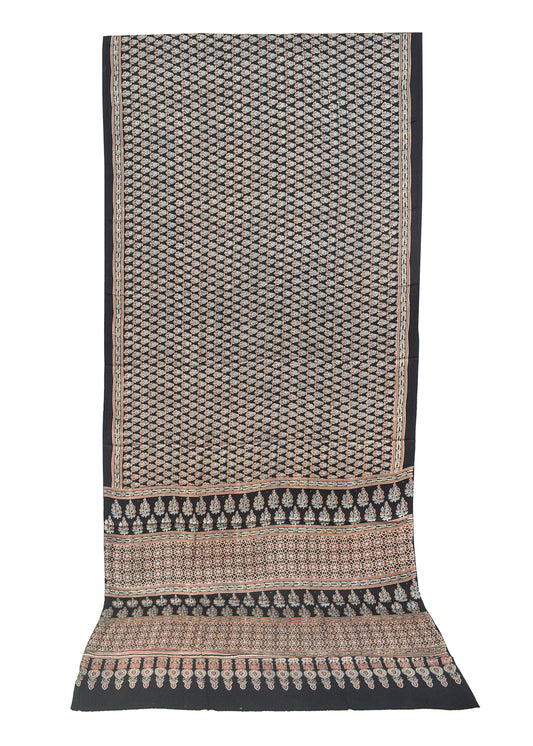 Ajrakh Modal Silk Natural Dye Hand Block Print Saree with Blouse Piece - 5.5 Mtr Length - SKU : MS14101A