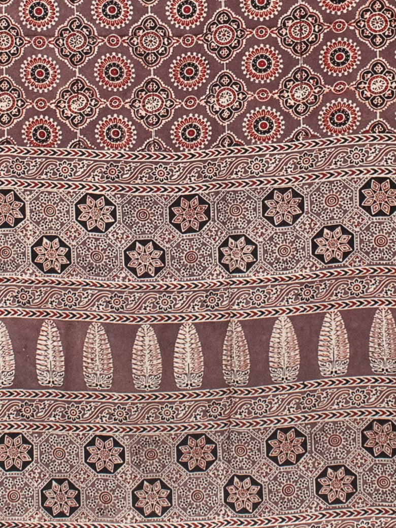 Ajrakh Modal Silk Natural Dye Hand Block Print Saree with Blouse Piece - 5.5 Mtr Length - SKU : AI18801G