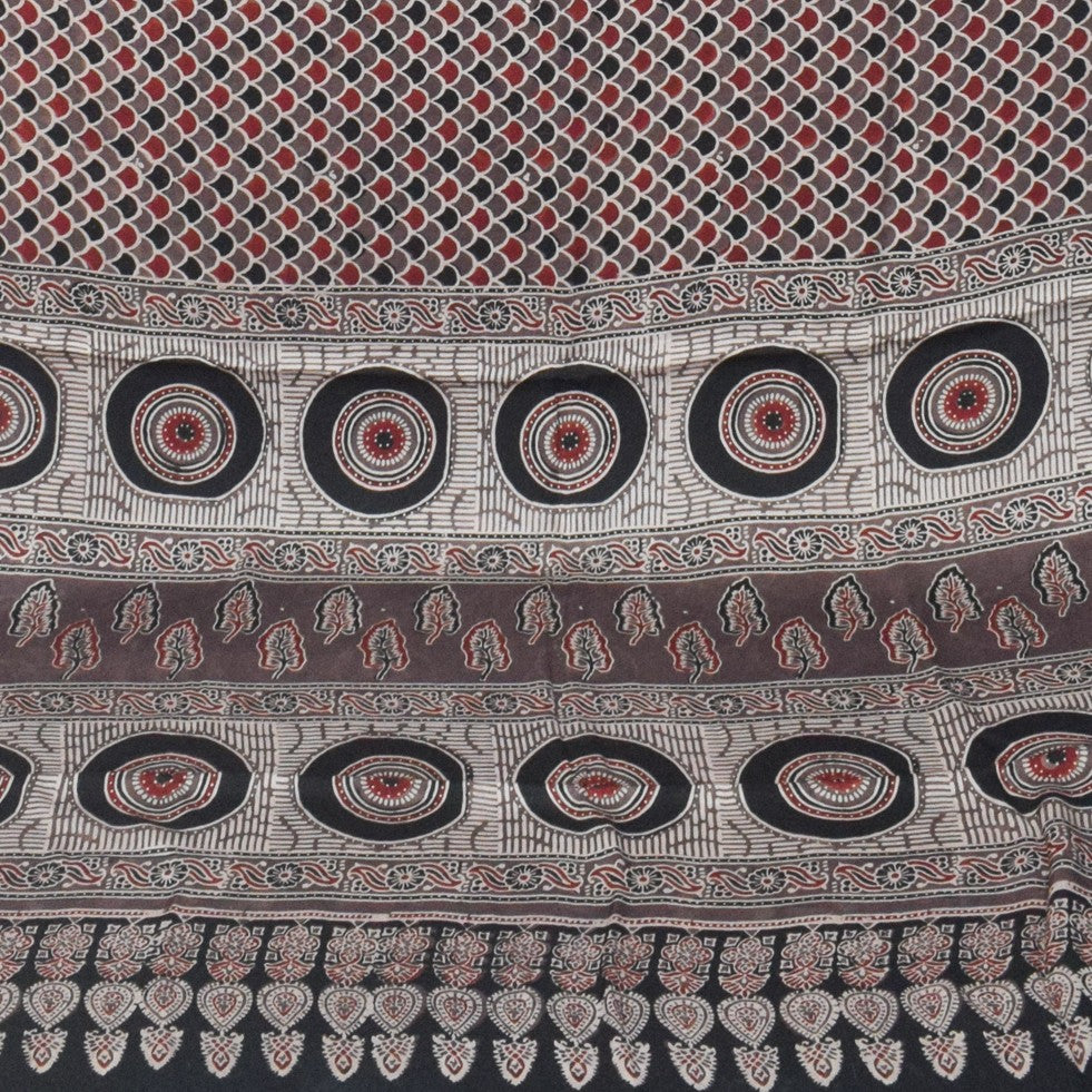 Ajrakh Modal Silk Natural Dye Hand Block Print Saree with Blouse Piece - 5.5 Mtr Length - SKU : SI03601G