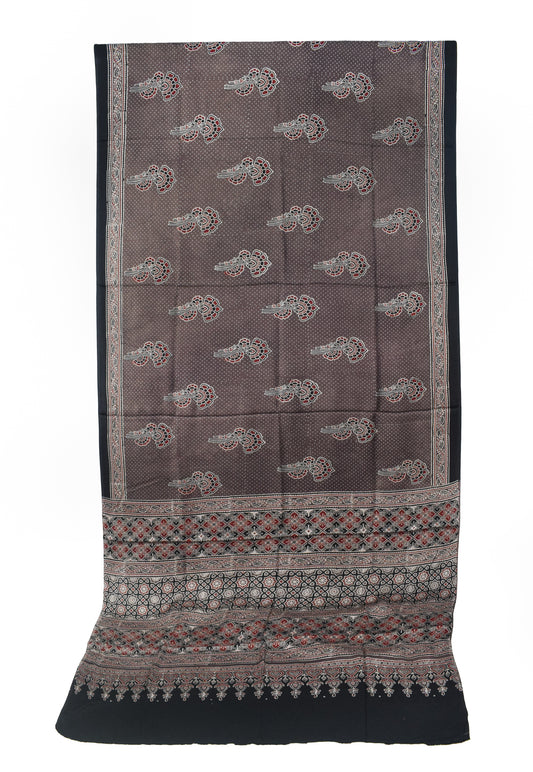 Ajrakh Modal Silk Natural Dye Hand Block Print Saree with Blouse Piece - 5.5 Mtr Length - SKU : SI03601M