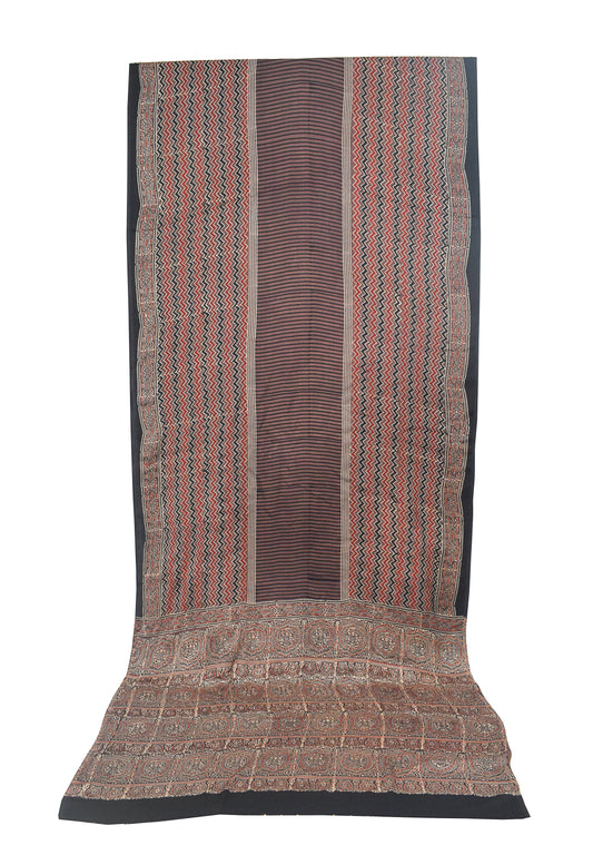 Ajrakh Modal Silk Natural Dye Hand Block Print Saree with Blouse Piece - 5.5 Mtr Length - SKU : ZD27901A
