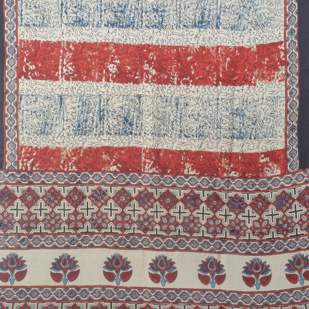 Ajrakh Modal Silk Natural Dye Hand Block Print Saree with Blouse Piece - 5.5 Mtr Length - SKU : AI27A01C