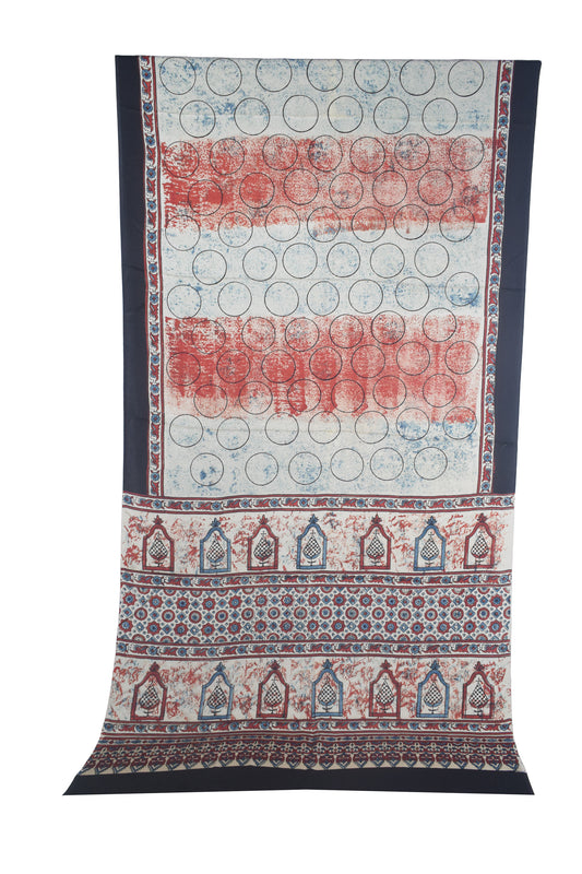 Ajrakh Modal Silk Natural Dye Hand Block Print Saree with Blouse Piece - 5.5 Mtr Length - SKU : AI27A01E