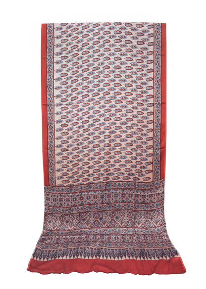 Ajrakh Modal Silk Natural Dye Hand Block Print Saree with Ajrakh Blouse Piece - 6 Mtr Length    -  SKU : ID02201H
