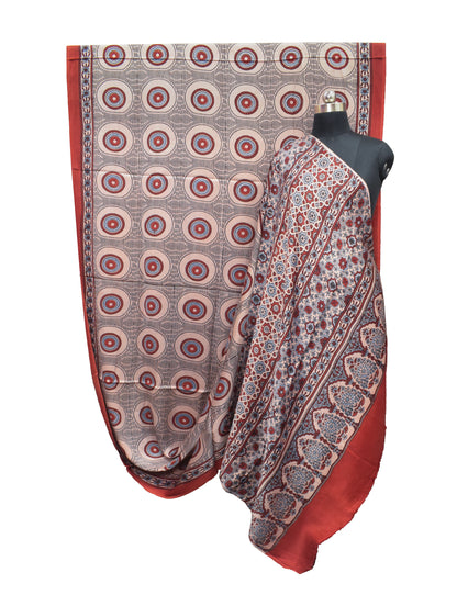 Ajrakh Modal Silk Natural Dye Hand Block Print Saree with Ajrakh Blouse Piece - 6 Mtr Length    -  SKU : ID02201Q