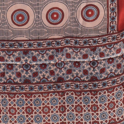 Ajrakh Modal Silk Natural Dye Hand Block Print Saree with Ajrakh Blouse Piece - 6 Mtr Length    -  SKU : ID02201Q
