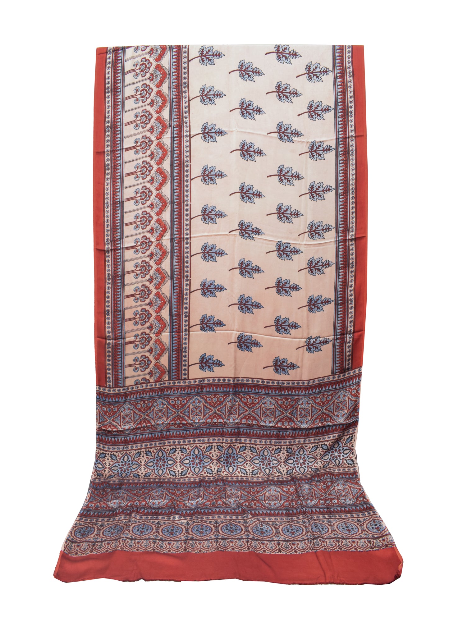 Ajrakh Modal Silk Natural Dye Hand Block Print Saree with Ajrakh Blouse Piece - 6 Mtr Length    -  SKU : ID0220AB