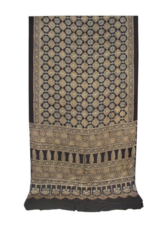 Ajrakh Modal Silk Natural Dye Hand Block Print Saree with Blouse Piece - 5.5 Mtr Length - SKU : ID24601R