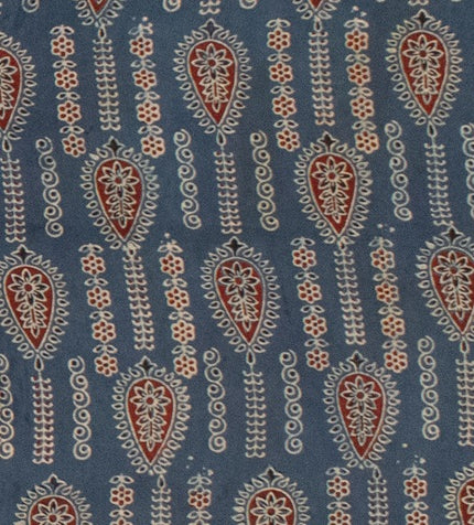 Ajrakh Modal Silk Natural Dye Hand Block Print Saree with Blouse Piece - 5.5 Mtr Length - SKU : AI18801C