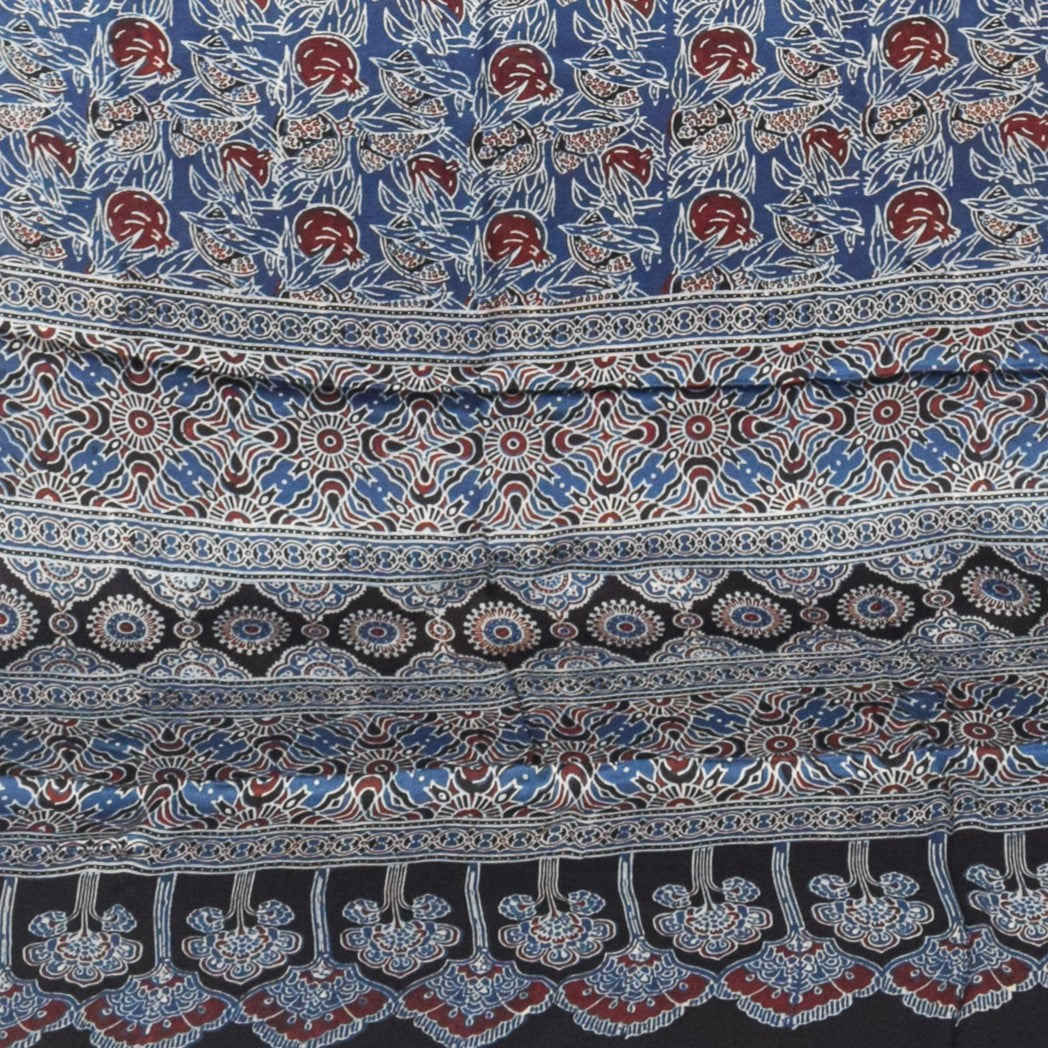 Ajrakh Modal Silk Natural Dye Hand Block Print Saree with Blouse Piece - 5.5 Mtr Length - SKU : SI03601E