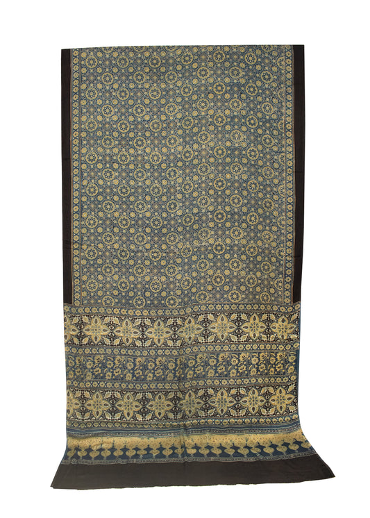 Ajrakh Modal Silk Natural Dye Hand Block Print Saree 5.5 Mtr Length + 0.85 Mtr Blouse Piece - SKU : ID24601J