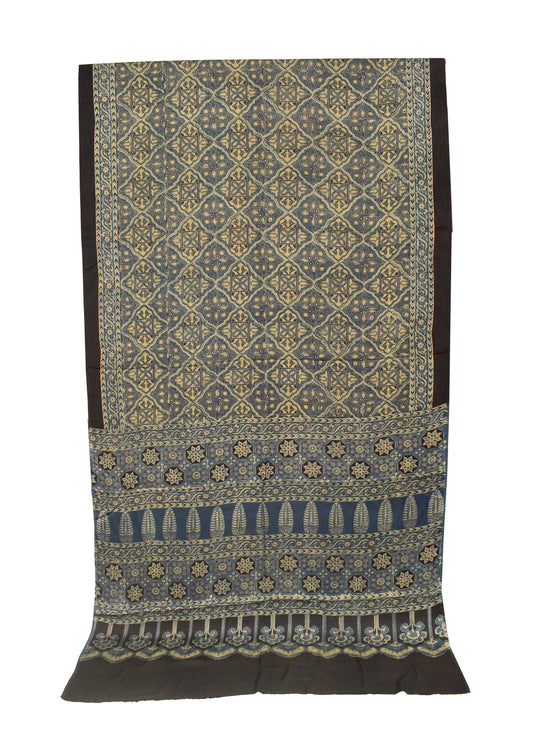 Ajrakh Modal Silk Natural Dye Hand Block Print Saree 5.5 Mtr Length + 0.85 Mtr Blouse Piece - SKU : ID24601P