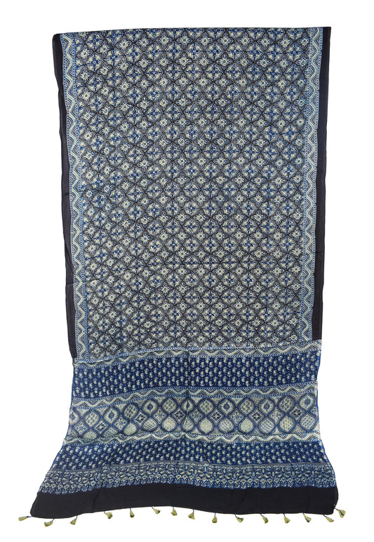 Ajrakh Modal Silk Natural Dye Hand Block Print Saree with Blouse Piece - 5.5 Mtr Length - SKU : MS09501A