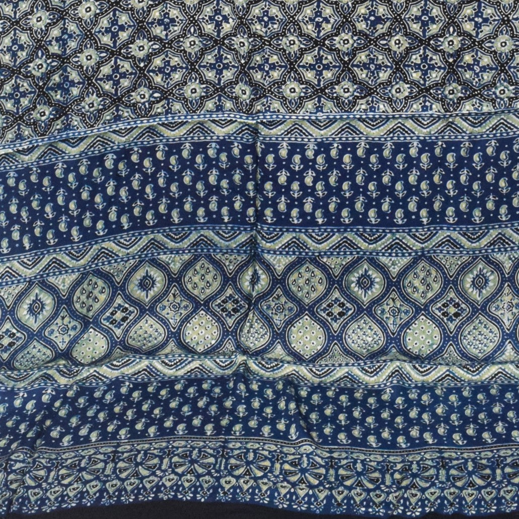 Ajrakh Modal Silk Natural Dye Hand Block Print Saree with Blouse Piece - 5.5 Mtr Length - SKU : MS09501A