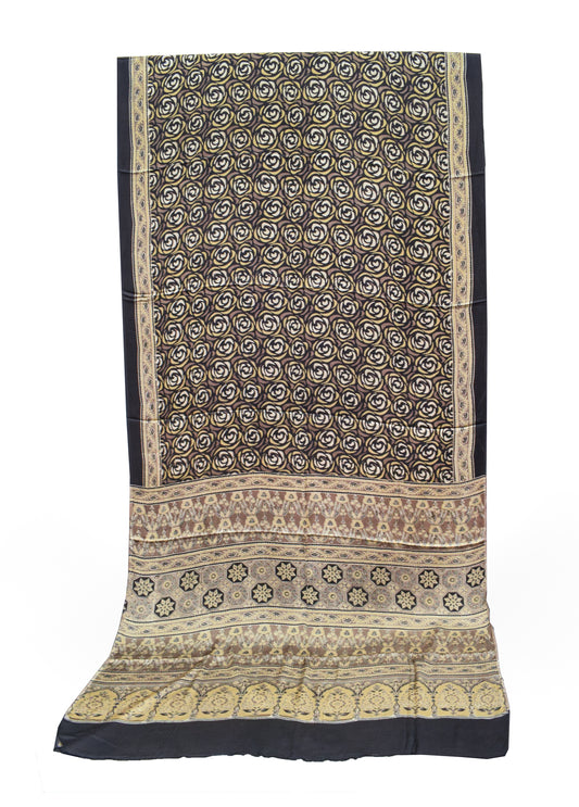 Ajrakh Modal Silk Natural Dye Hand Block Print Saree with Ajrakh Blouse Piece - 5.5 Mtr Length + 0.85 Mtr Blouse Piece - SKU : ID02201Y