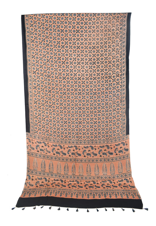 Ajrakh Modal Silk Natural Dye Hand Block Print Saree with Blouse Piece - 5.5 Mtr Length - SKU : MS09501D