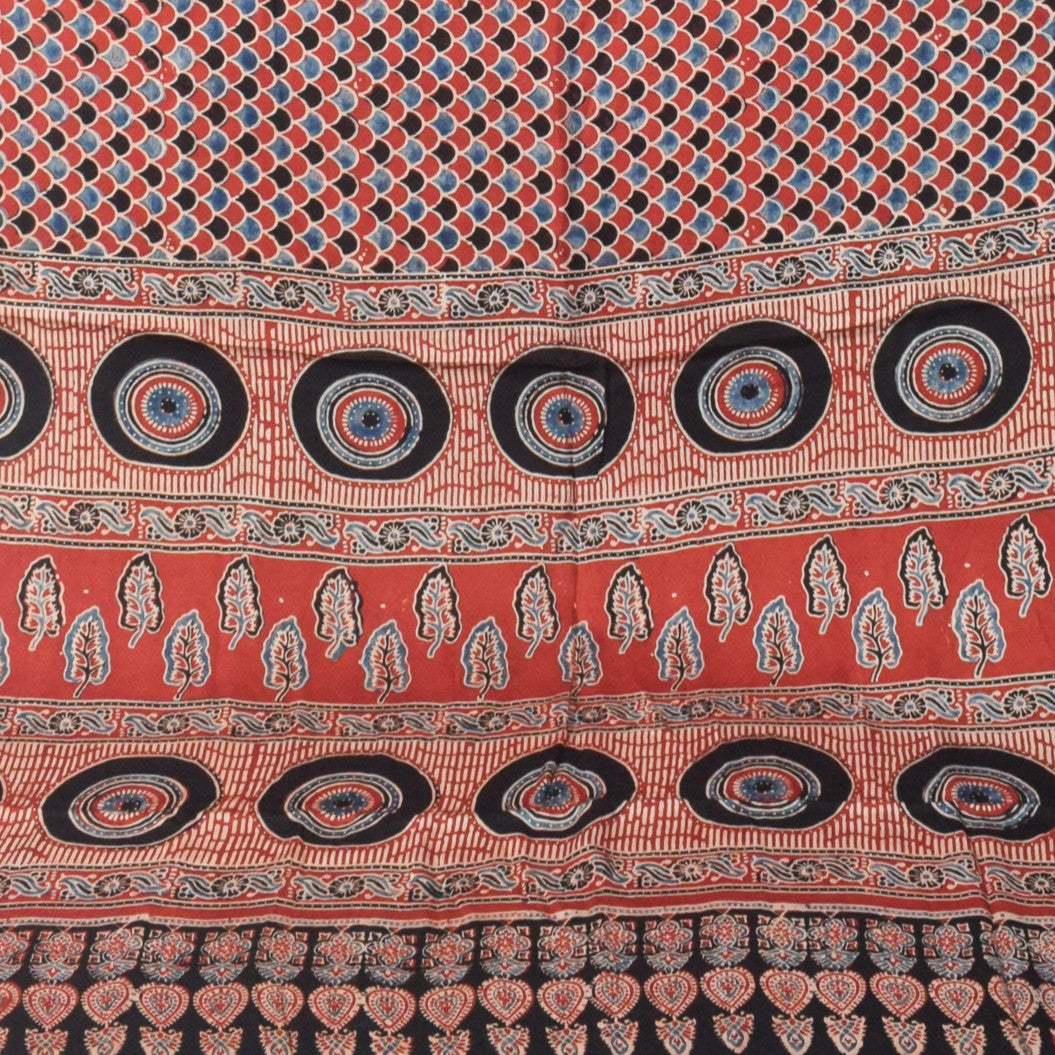 Ajrakh Modal Silk Natural Dye Hand Block Print Saree with Blouse Piece - 5.5 Mtr Length - SKU : SI03601K
